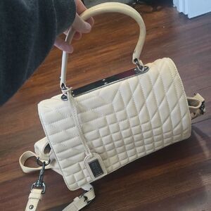 NEW‎ Badgley Mischka Cream Quilted Shoulder Bag with Silver Accents